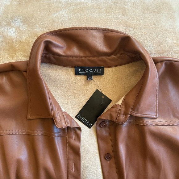 Plus Size Brown Pleather Coat - Picture 6 of 6